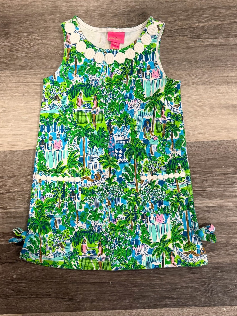 Lilly Pulitzer Girls Green Lilly On Holiday Tropical Palm Shift Dress Size S 4/5